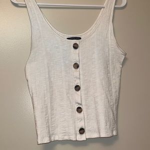 american eagle . white tank top crop top with brown/cream buttons